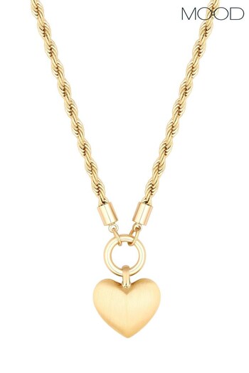 Mood Gold Tone Satin Heart Rope Pendant Necklace (N52137) | £18