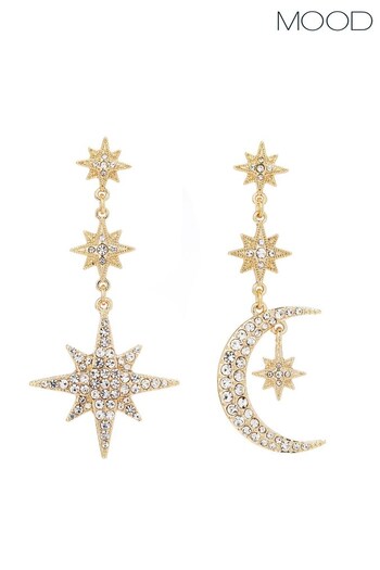 Mood Gold Tone Mix And Match Stars And Moon Drop Earrings (N52178) | £12