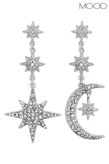 Mood Silver Plated Mix And Match Stars And Moon Drop Earring (N52193) | £17