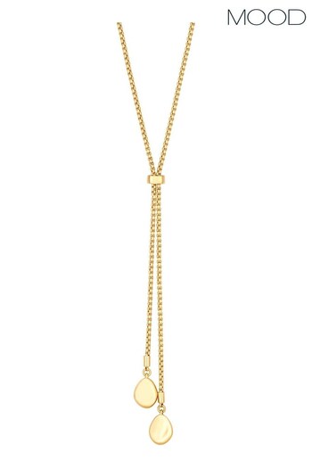 Mood Gold Tone Polished Organic Nugget Rope Lariat Necklace (N52196) | £18