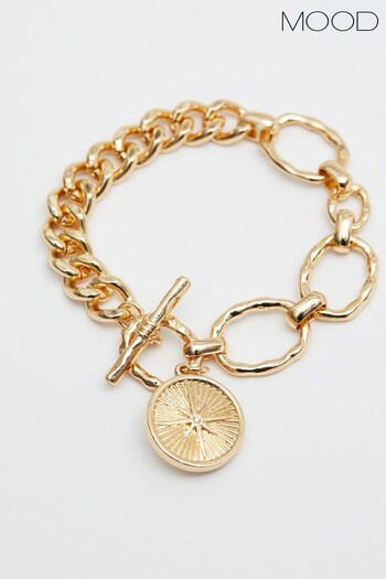 Mood Gold Recycled Textured Lariat Chain Medallion Bracelet (N52213) | £17