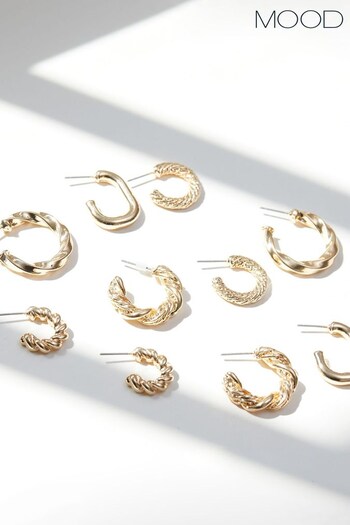 Mood Gold Recycled Polished Textured Hoop Earrings Pack of 5 (N52220) | £18