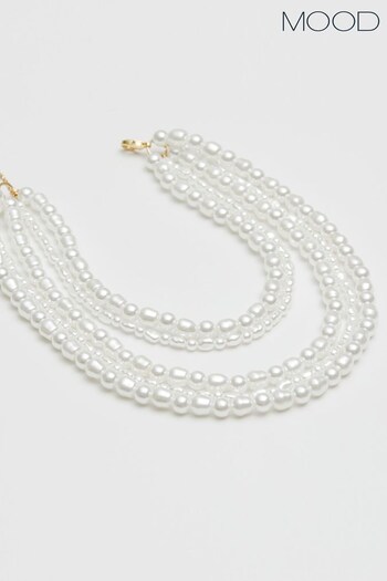 Mood White Pearl Statement Multirow Necklace (N52222) | £22