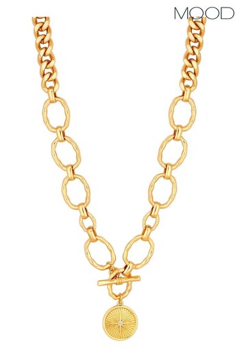 Mood Gold Tone Recycled Textured Lariat Chain Medallion Necklace (N52231) | £20