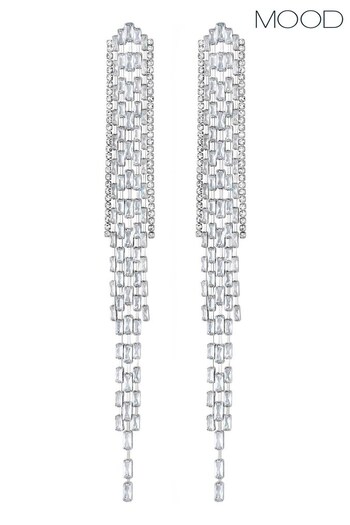Mood Silver Tone Crystal Baguette Statement Shower Drop Earrings (N52233) | £25