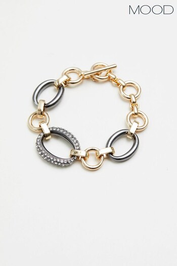 Mood Gold Crystal And Polished Link T Bar Bracelet (N52241) | £20