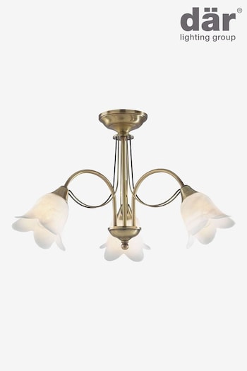 Dar Lighting Brass Doublet 3 Light Semi Flush Ceiling Light (N52321) | £145
