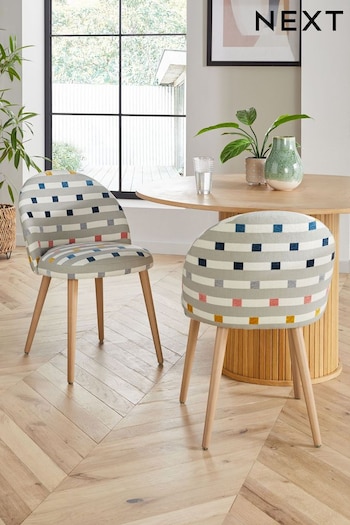 Set of 2 Chunky Stripe Geo Newman Oak Effect Leg Dining Chairs (N52322) | £240