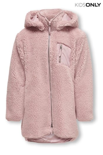 ONLY KIDS Pink Teddy Borg Zip Up Hooded Coat (N52363) | £45