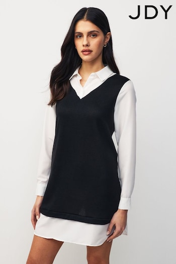 JDY Black 2-In-1 Stripe Jumper Shirt Dress (N52372) | £32
