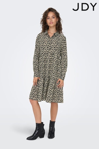 JDY Black/Cream Printed Tiered Shirt Dress (N52379) | £32