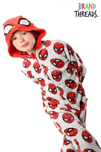 Brand Threads Red Marvel Spiderman Boys Fleece All-In-One (N52405) | £24