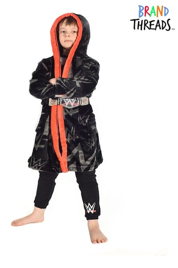 Brand Threads Black WWE Boys Hooded Dressing Gown (N52406) | £20