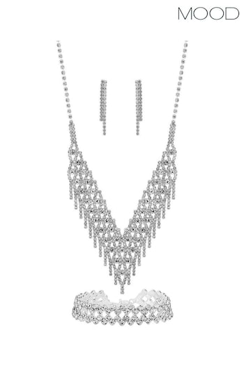Mood Silver Tone Crystal 3 Piece Shower Matching Jewellery Set (N52418) | £20