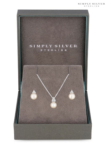 Simply Silver Silver Freshwater Pearl Gift Boxed Set (N52424) | £36