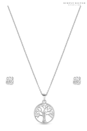 Simply Silver Sterling Silver Tone 925 Cubic Zirconia Tree of Love Jewellery Set - Gift Boxed (N52430) | £32