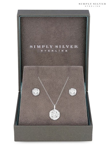 Simply Silver Sterling Silver Tone 925 Cubic Zirconia Knot Set - Gift Boxed (N52434) | £36