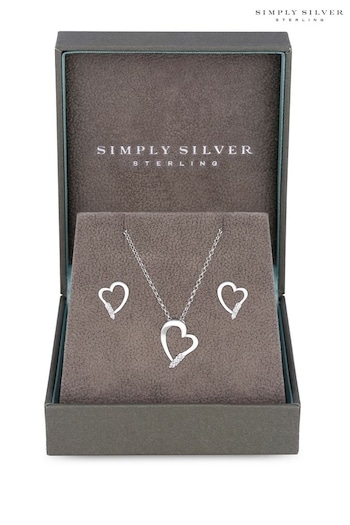 Simply Silver Sterling Silver Tone 925 Cubic Zirconia Heart Set - Gift Boxed (N52447) | £20