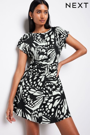 Mono Abstract Butterfly Textured Ruched Front Mini Dress (N52452) | £30