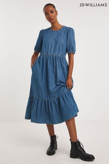 JD Williams Blue Mid Denim Tiered Midaxi Dress (N52478) | £45