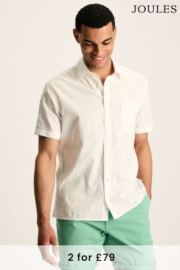 Joules Linen Blend White Plain Short Sleeve Shirt (N52511) | £44.95
