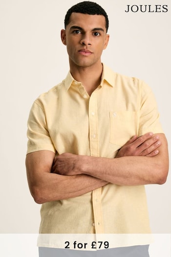 Joules Linen Blend Yellow Plain Short Sleeve Shirt (N52512) | £44.95