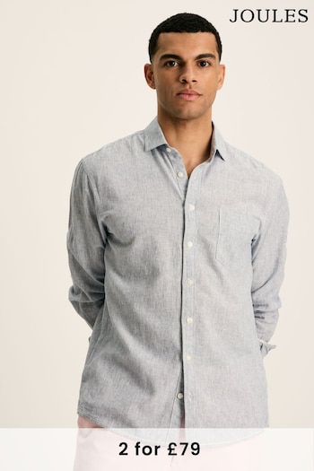 Joules Linen Blend Blue Stripe Plain Long Sleeve Shirt (N52514) | £49.95