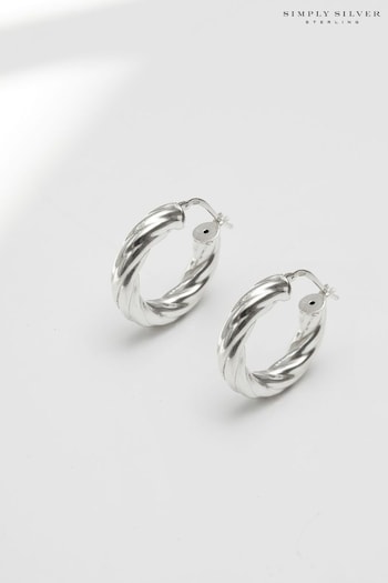 Simply Silver Sterling Silver Chubby Polished Twist Hoop Earrings (N52545) | £40