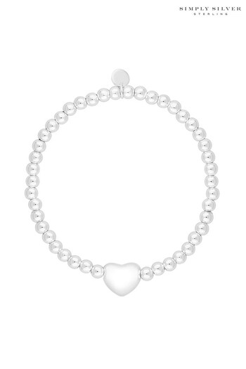 Simply Silver Silver Tone Large Heart Ball Stretch Bracelet (N52579) | £45