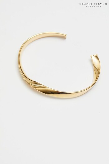Simply Silver Sterling Silver Tone Recycled Gold Plated 925 Polished Twist Bangle Bracelet (N52597) | £65