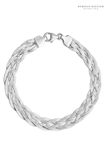 Simply Silver Silver Tone Recycled Herringbone Braided Bracelet (N52599) | £50