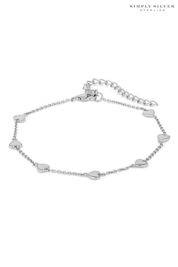 Simply Silver Sterling Silver Tone 925 Polished Heart Station Bracelet (N52600) | £30