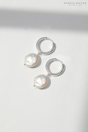 Simply Silver Silver Tone Freshwater Pearl Hoop Earrings (N52608) | £38