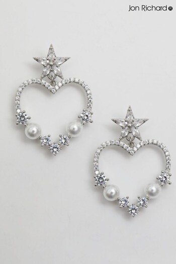 Jon Richard Silver Tone Crystal And Pearl Open Heart Earrings (N52665) | £25