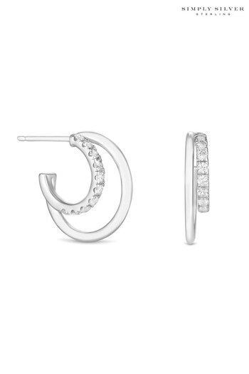 Simply Silver Silver Tone Cubic Zirconia Polished Double Row Hoop Earrings (N52686) | £30