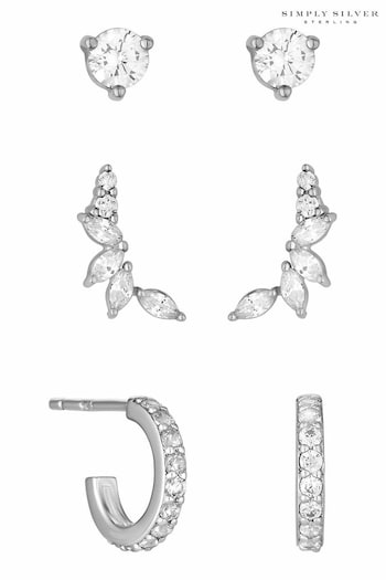 Simply Silver Sterling Silver Tone 925 Cubic Zirconia Climber Earrings - Pack of 3 (N52692) | £28
