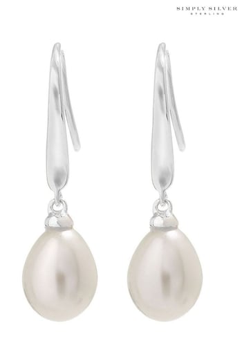 Simply Silver Silver Tone 925 Freshwater Pearl Cubic Zirconia Sleek Drop Earrings (N52750) | £25