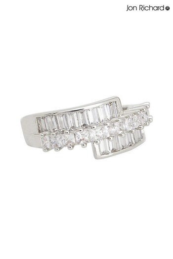 Jon Richard Silver Tone Rhodium Plated Cubic Zirconia Baguette And Pave Ring (N52813) | £20