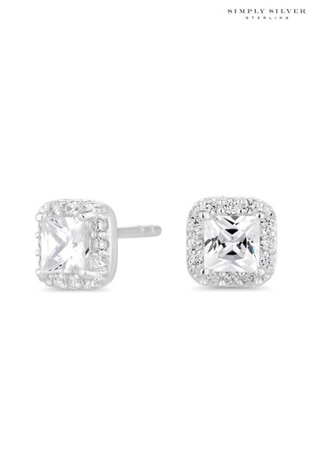 Simply Silver Sterling Silver Tone 925 Cubic Zirconia Square Halo Stud Earrings (N52848) | £20