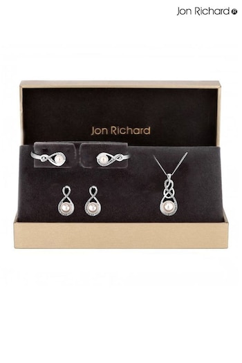 Jon Richard Silver Tone Plated Gift Boxed Crystal Infinity and Pearl Jewellery Set (N52853) | £30