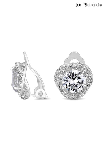 Jon Richard Silver Tone Pave Cross-Over Halo With Centre Stone Clip Earrings (N52866) | £20