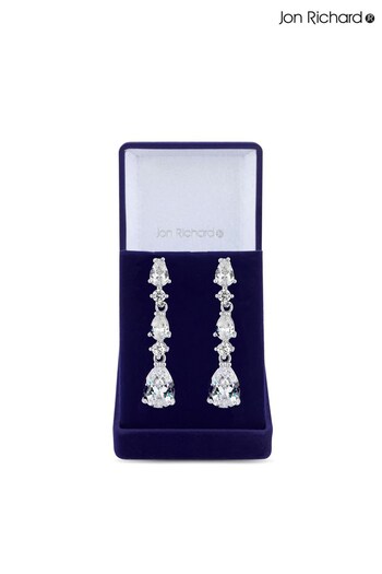 Jon Richard Silver Tone Clear Cubic Zirconia Graduated Pear Drop Earrings (N52868) | £35