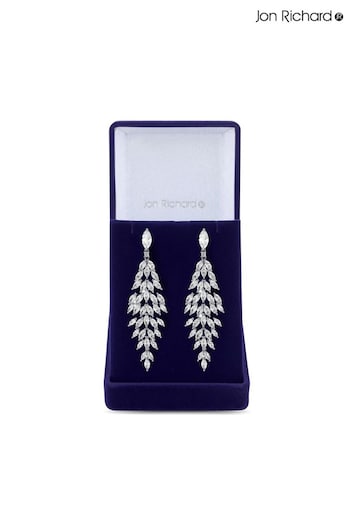 Jon Richard Silver Tone Rhodium Plated Cubic Zirconia Statement Crystal Navette Gift Boxed Drop Earrings (N52880) | £45