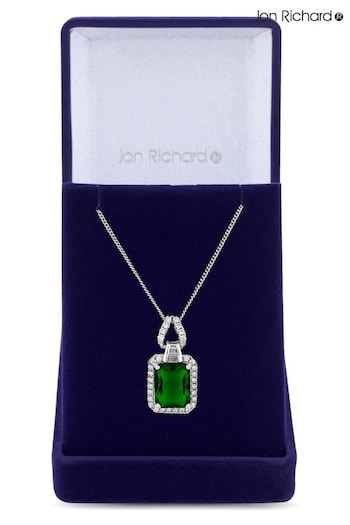 Jon Richard Silver Tone Emerald Cubic Zirconia Pendant Gift Boxed Necklace (N52883) | £35