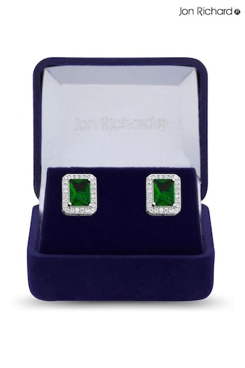 Jon Richard Silver Tone Emerald Cubic Zirconia Stud Gift Boxed Earrings (N52884) | £30