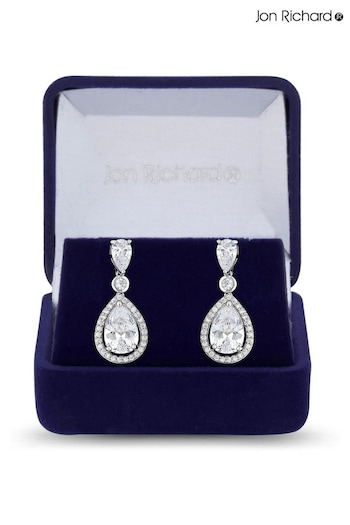 Jon Richard Silver Tone Rhodium Plated Cubic Zirconia Pear Drop Gift Boxed Earrings (N52886) | £35