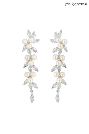 Jon Richard Silver Gold Cubic Zirconia Pearl Crystal Vine Pear Gold Earrings (N52887) | £30