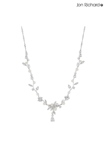 Jon Richard Silver Tone Cubic Zirconia Pearl Crystal Vine Pear Necklace (N52890) | £40