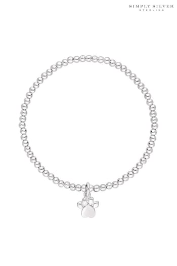 Simply Silver Sterling Silver Tone 925 Paw Beaded Stretch Bracelet (N52903) | £35