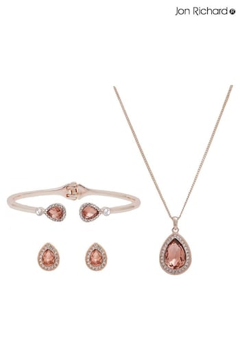 Jon Richard Rose Gold Plated With Pink Pear Crystals Trio Set - Gift Boxed (N52907) | £25